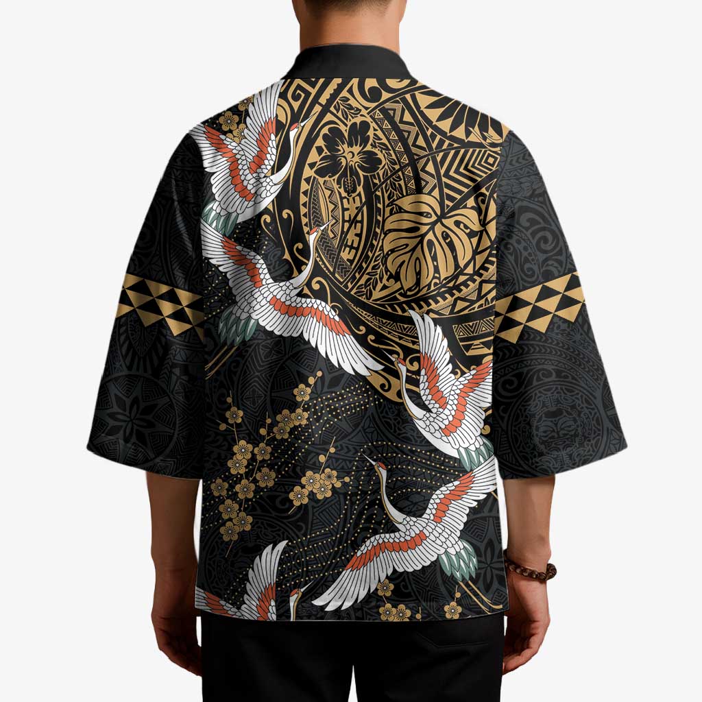 Hawaii and Japanese Together Kimono Cranes Birds with Kakau Pattern LT03 - Polynesian Pride