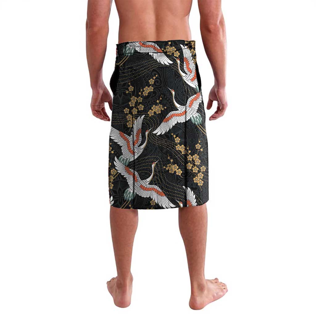 Hawaii and Japanese Together Lavalava Cranes Birds with Kakau Pattern LT03 - Polynesian Pride