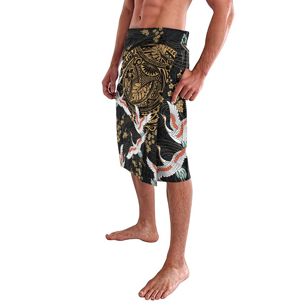 Hawaii and Japanese Together Lavalava Cranes Birds with Kakau Pattern LT03 - Polynesian Pride