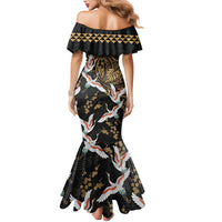Hawaii and Japanese Together Mermaid Dress Cranes Birds with Kakau Pattern LT03 - Polynesian Pride