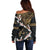 Hawaii and Japanese Together Off Shoulder Sweater Cranes Birds with Kakau Pattern