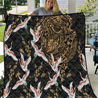 Hawaii and Japanese Together Quilt Cranes Birds with Kakau Pattern LT03 Black - Polynesian Pride