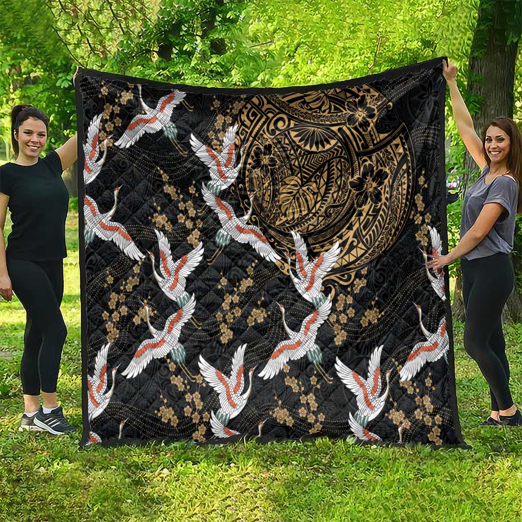 Hawaii and Japanese Together Quilt Cranes Birds with Kakau Pattern LT03 - Polynesian Pride