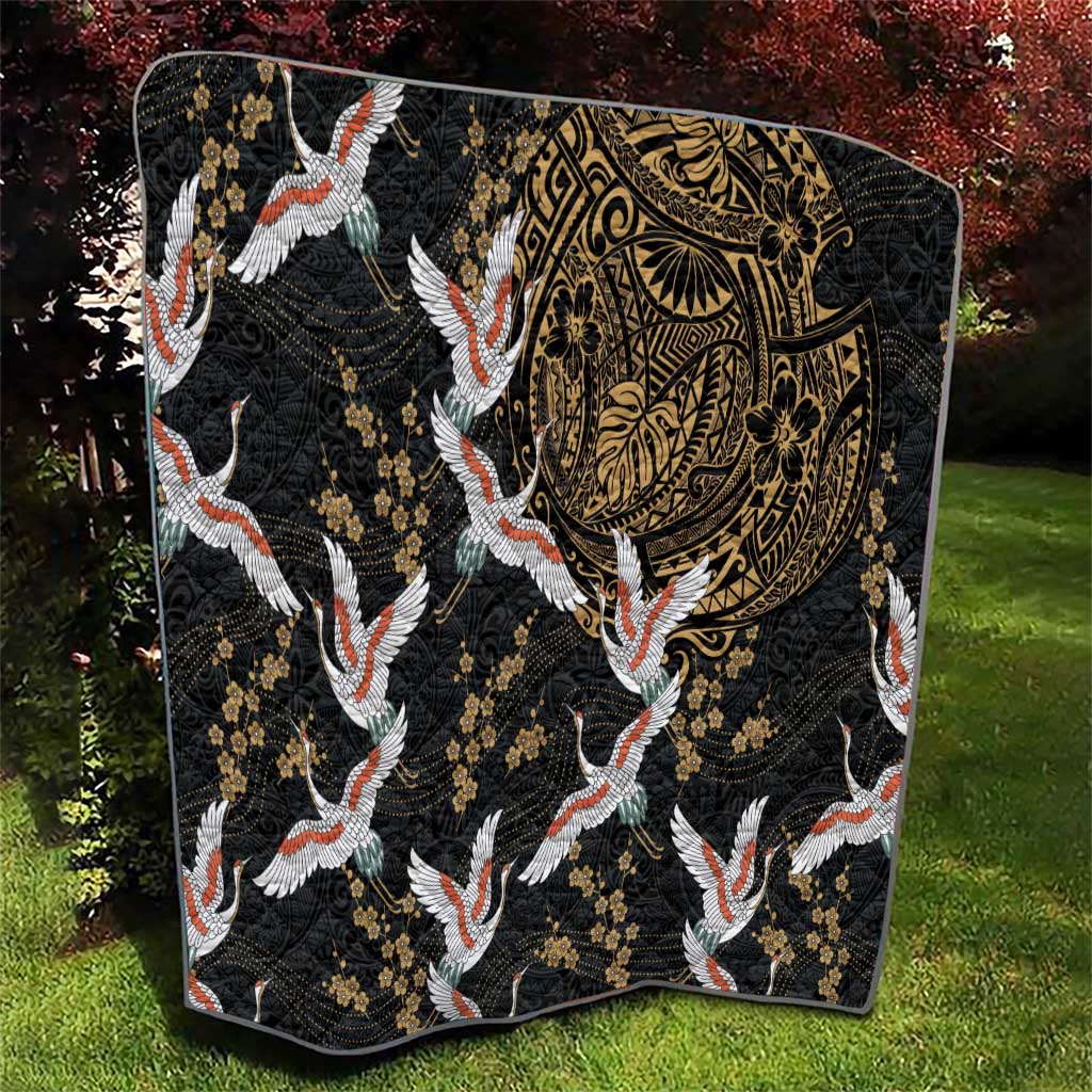 Hawaii and Japanese Together Quilt Cranes Birds with Kakau Pattern LT03 - Polynesian Pride