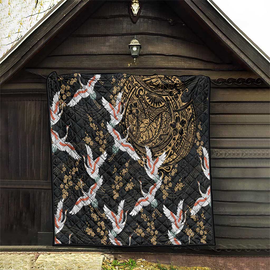 Hawaii and Japanese Together Quilt Cranes Birds with Kakau Pattern LT03 - Polynesian Pride