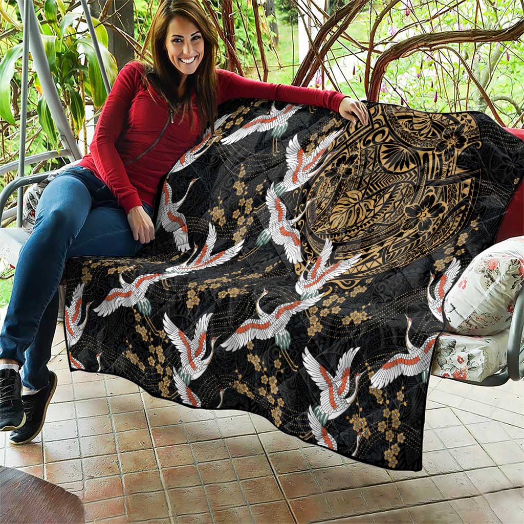 Hawaii and Japanese Together Quilt Cranes Birds with Kakau Pattern LT03 - Polynesian Pride