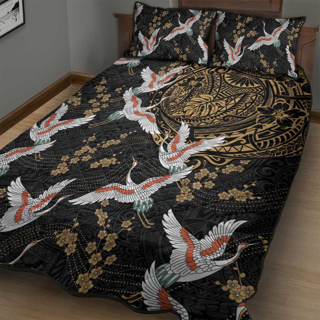Hawaii and Japanese Together Quilt Bed Set Cranes Birds with Kakau Pattern LT03 - Polynesian Pride
