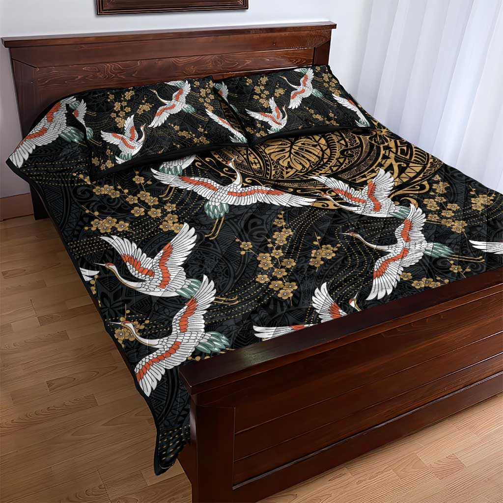 Hawaii and Japanese Together Quilt Bed Set Cranes Birds with Kakau Pattern LT03 - Polynesian Pride