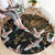 Hawaii and Japanese Together Round Carpet Cranes Birds with Kakau Pattern