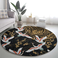 Hawaii and Japanese Together Round Carpet Cranes Birds with Kakau Pattern LT03 - Polynesian Pride
