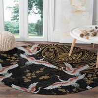 Hawaii and Japanese Together Round Carpet Cranes Birds with Kakau Pattern LT03 - Polynesian Pride