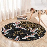 Hawaii and Japanese Together Round Carpet Cranes Birds with Kakau Pattern LT03 - Polynesian Pride