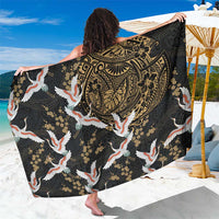 Hawaii and Japanese Together Sarong Cranes Birds with Kakau Pattern LT03 One Size 44 x 66 inches Black - Polynesian Pride
