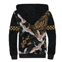 Hawaii and Japanese Together Sherpa Hoodie Cranes Birds with Kakau Pattern LT03 - Polynesian Pride
