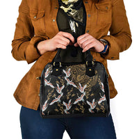 Hawaii and Japanese Together Shoulder Handbag Cranes Birds with Kakau Pattern LT03 - Polynesian Pride
