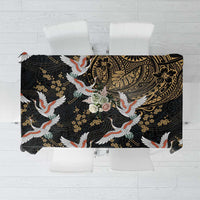 Hawaii and Japanese Together Tablecloth Cranes Birds with Kakau Pattern LT03 Black - Polynesian Pride