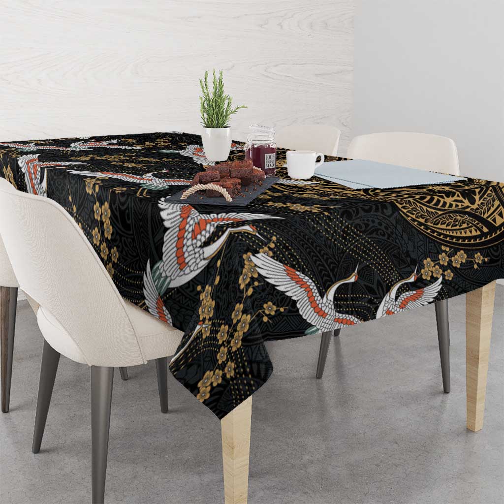 Hawaii and Japanese Together Tablecloth Cranes Birds with Kakau Pattern LT03 - Polynesian Pride