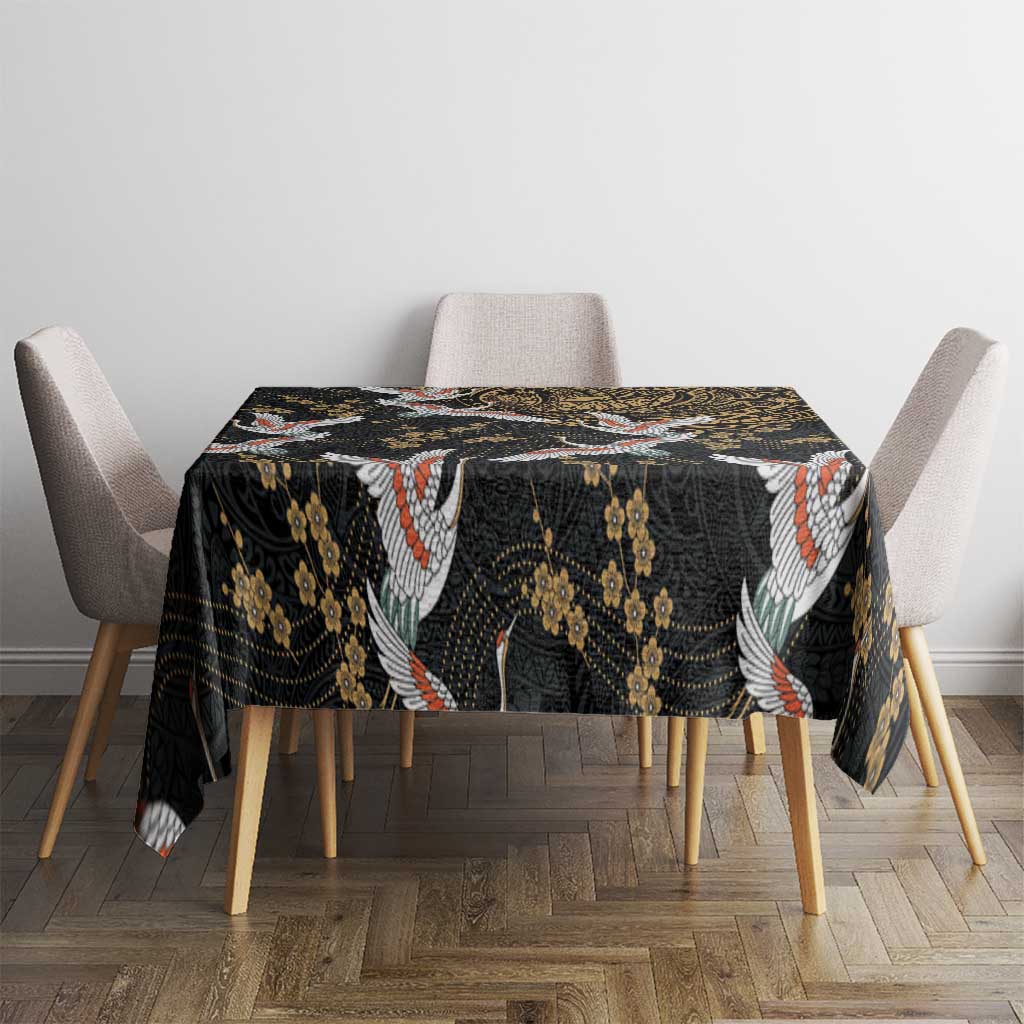 Hawaii and Japanese Together Tablecloth Cranes Birds with Kakau Pattern LT03 - Polynesian Pride