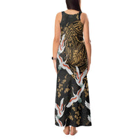 Hawaii and Japanese Together Tank Maxi Dress Cranes Birds with Kakau Pattern LT03 - Polynesian Pride
