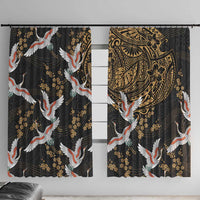 Hawaii and Japanese Together Window Curtain Cranes Birds with Kakau Pattern LT03 With Hooks Black - Polynesian Pride