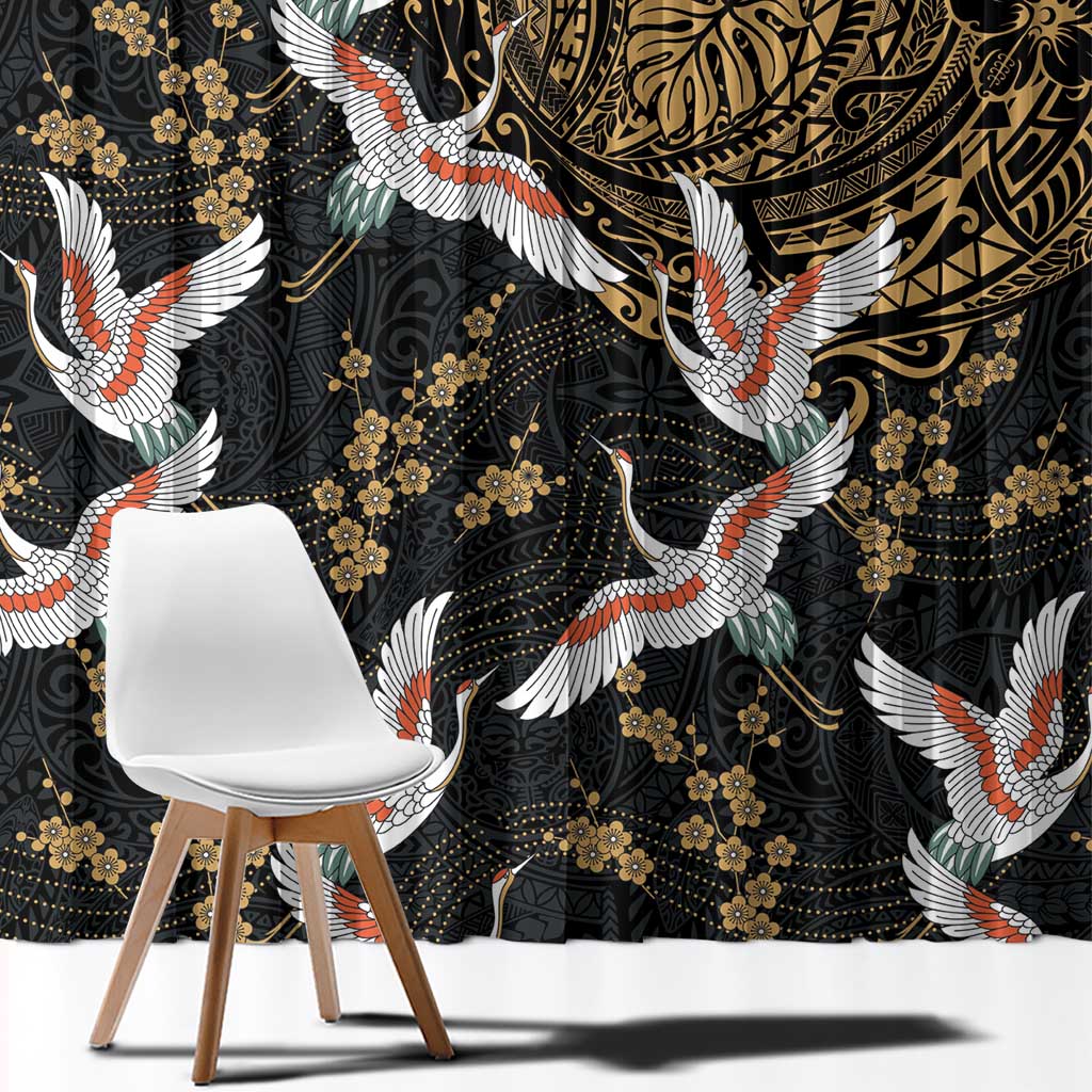 Hawaii and Japanese Together Window Curtain Cranes Birds with Kakau Pattern LT03 - Polynesian Pride