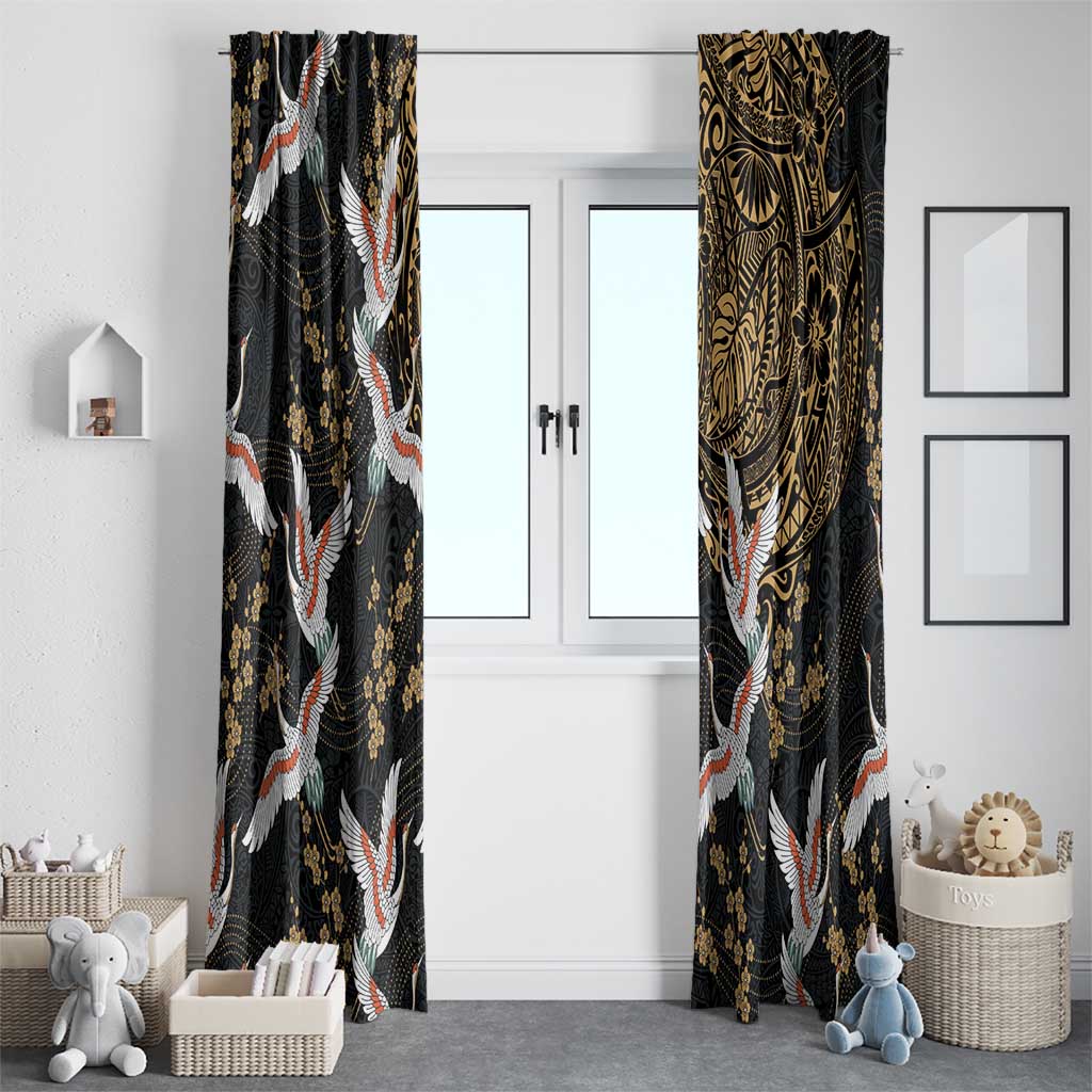 Hawaii and Japanese Together Window Curtain Cranes Birds with Kakau Pattern LT03 - Polynesian Pride