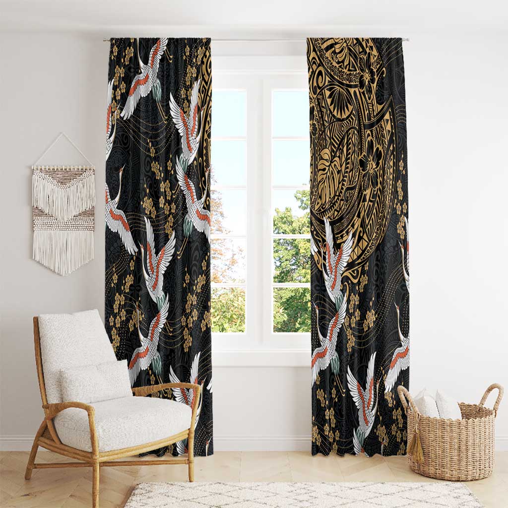 Hawaii and Japanese Together Window Curtain Cranes Birds with Kakau Pattern LT03 - Polynesian Pride