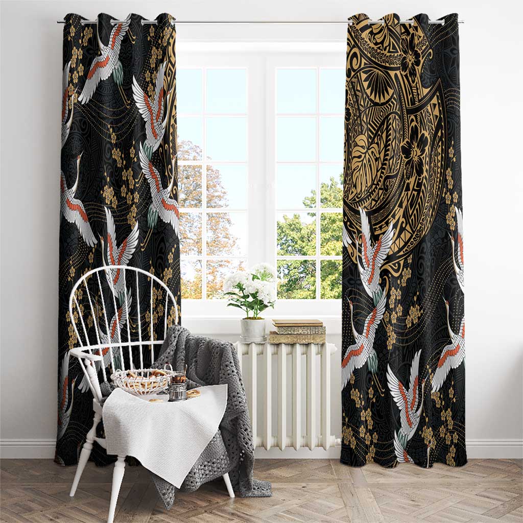 Hawaii and Japanese Together Window Curtain Cranes Birds with Kakau Pattern LT03 - Polynesian Pride
