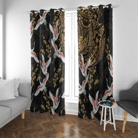 Hawaii and Japanese Together Window Curtain Cranes Birds with Kakau Pattern LT03 With Grommets Black - Polynesian Pride