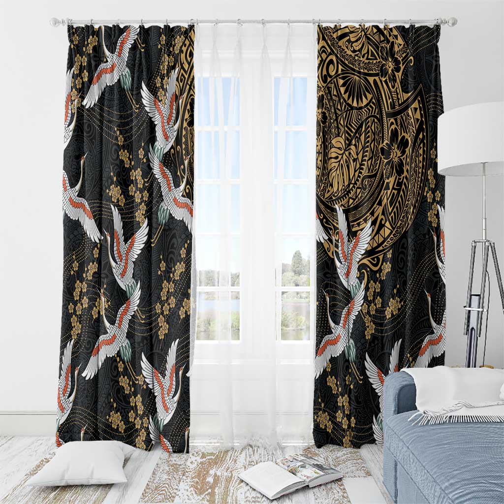 Hawaii and Japanese Together Window Curtain Cranes Birds with Kakau Pattern LT03 - Polynesian Pride