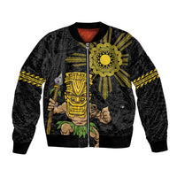 Hawaii and Philippines Together Bomber Jacket Warrior Tiki Mask and Filipino Sun Polynesian Style LT03 Unisex Black - Polynesian Pride