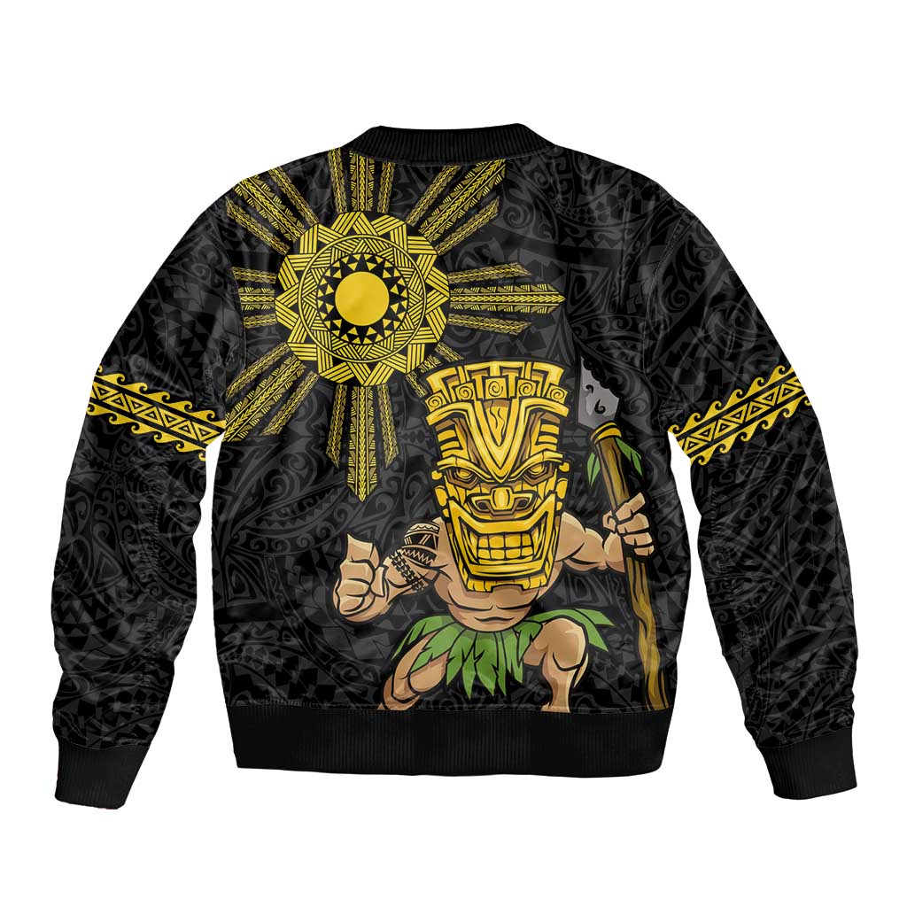 Hawaii and Philippines Together Bomber Jacket Warrior Tiki Mask and Filipino Sun Polynesian Style LT03 - Polynesian Pride