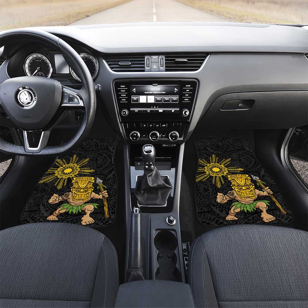 Hawaii and Philippines Together Car Mats Warrior Tiki Mask and Filipino Sun Polynesian Style LT03 Set 2pcs - Front Black - Polynesian Pride