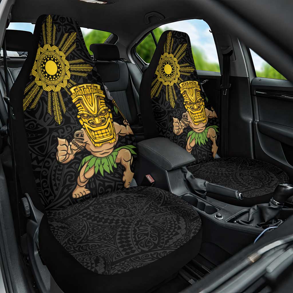 Hawaii and Philippines Together Car Seat Cover Warrior Tiki Mask and Filipino Sun Polynesian Style LT03 One Size Black - Polynesian Pride