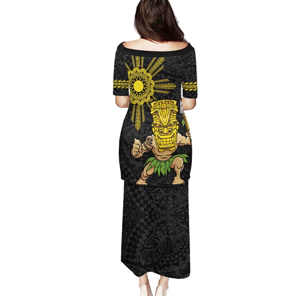Hawaii and Philippines Together Puletasi Warrior Tiki Mask and Filipino Sun Polynesian Style LT03 - Polynesian Pride