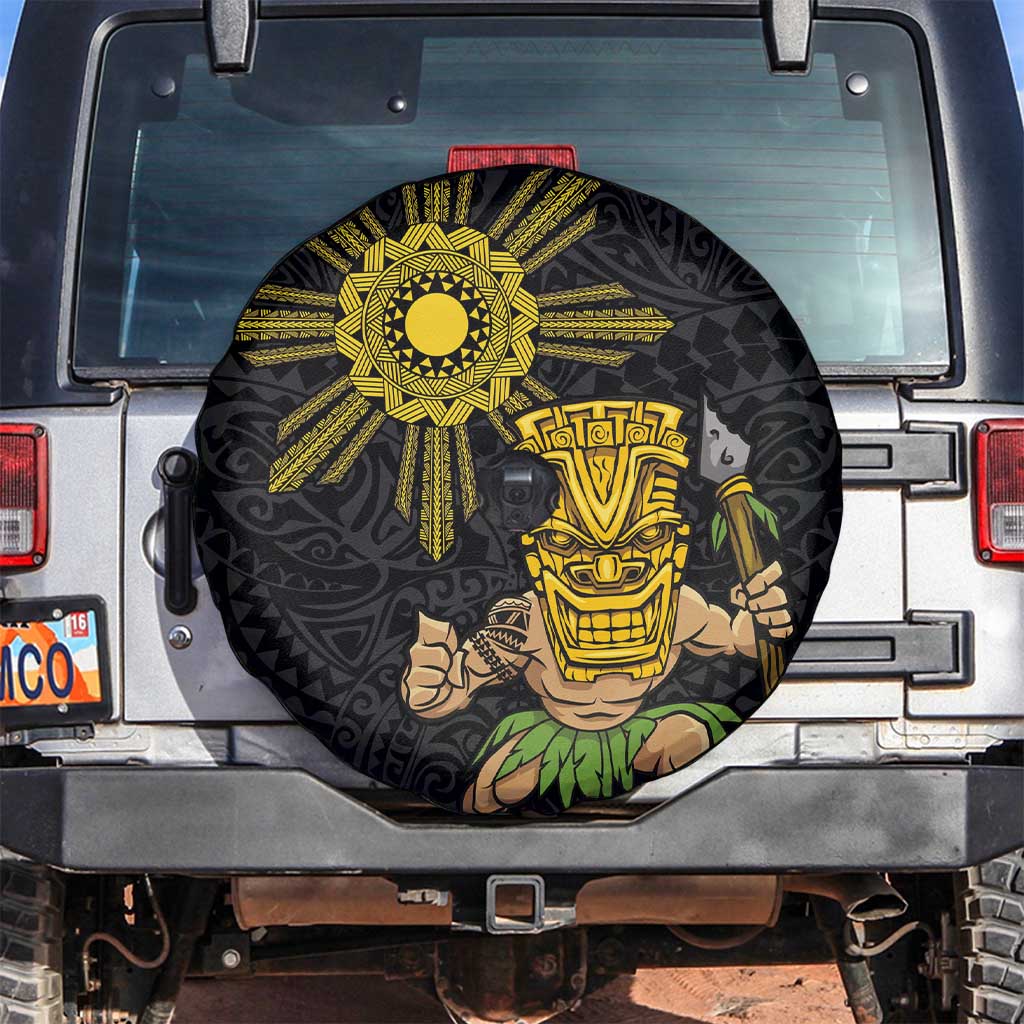 Hawaii and Philippines Together Spare Tire Cover Warrior Tiki Mask and Filipino Sun Polynesian Style