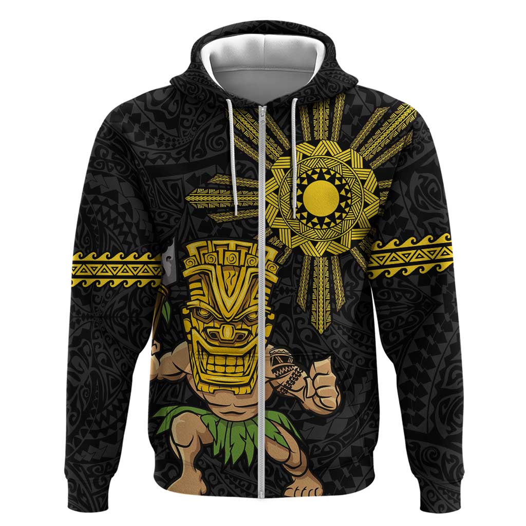 Hawaii and Philippines Together Zip Hoodie Warrior Tiki Mask and Filipino Sun Polynesian Style