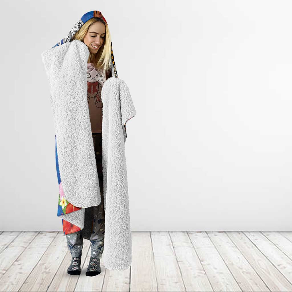 Fiji and Australia Together Hooded Blanket Fijian Tapa Plants with Kangaroo and Aboriginal LT03 - Polynesian Pride
