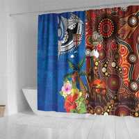 Fiji and Australia Together Shower Curtain Fijian Tapa Plants with Kangaroo and Aboriginal LT03 - Polynesian Pride