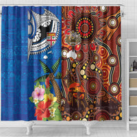 Fiji and Australia Together Shower Curtain Fijian Tapa Plants with Kangaroo and Aboriginal LT03 - Polynesian Pride