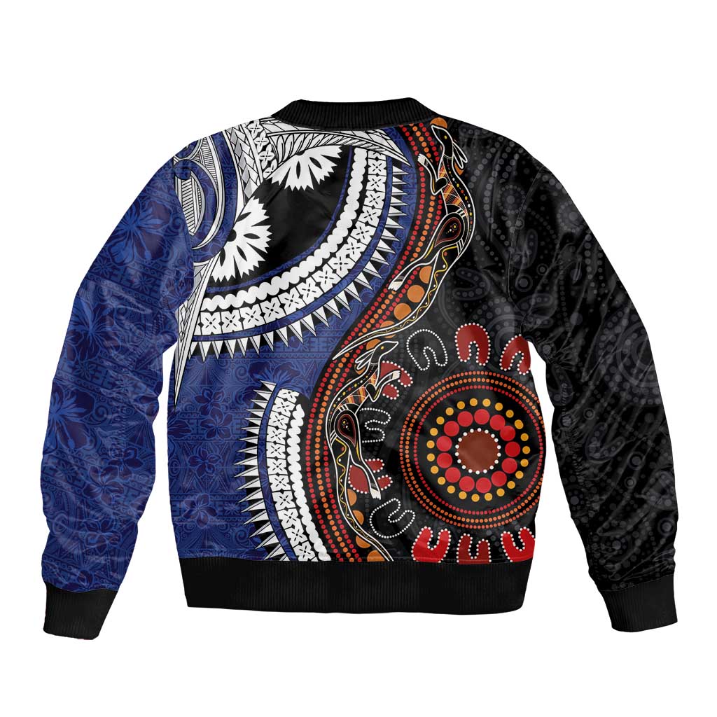 Fiji and Australia Together Bomber Jacket Kangaroo Aboriginal with Tribal Tapa Hibiscus Half Style LT03 - Polynesian Pride
