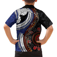 Fiji and Australia Together Kid Hawaiian Shirt Kangaroo Aboriginal with Tribal Tapa Hibiscus Half Style LT03 - Polynesian Pride