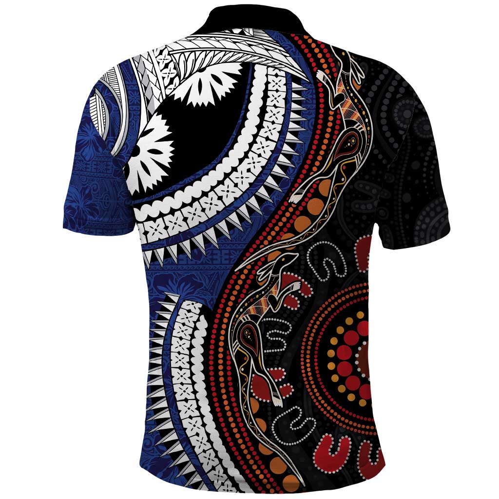 Fiji and Australia Together Polo Shirt Kangaroo Aboriginal with Tribal Tapa Hibiscus Half Style LT03 - Polynesian Pride