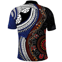 Fiji and Australia Together Polo Shirt Kangaroo Aboriginal with Tribal Tapa Hibiscus Half Style LT03 - Polynesian Pride