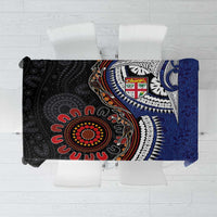 Fiji and Australia Together Tablecloth Kangaroo Aboriginal with Tribal Tapa Hibiscus Half Style LT03 Black - Polynesian Pride
