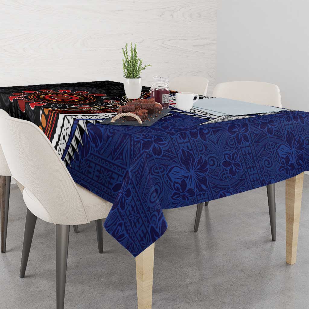 Fiji and Australia Together Tablecloth Kangaroo Aboriginal with Tribal Tapa Hibiscus Half Style LT03 - Polynesian Pride