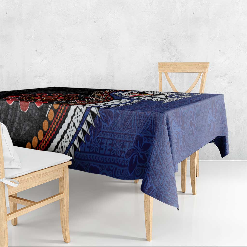 Fiji and Australia Together Tablecloth Kangaroo Aboriginal with Tribal Tapa Hibiscus Half Style LT03 - Polynesian Pride