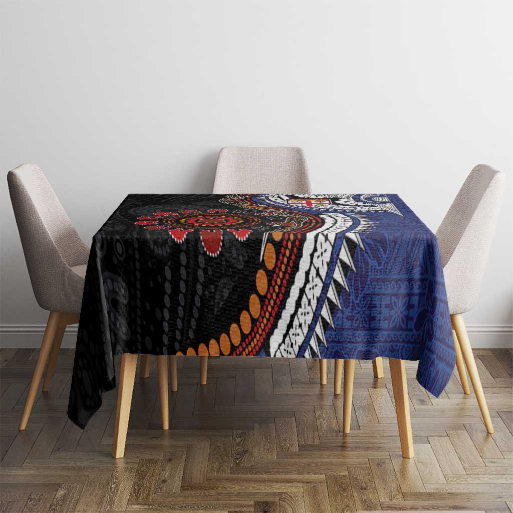 Fiji and Australia Together Tablecloth Kangaroo Aboriginal with Tribal Tapa Hibiscus Half Style LT03 - Polynesian Pride