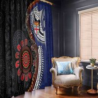 Fiji and Australia Together Window Curtain Kangaroo Aboriginal with Tribal Tapa Hibiscus Half Style LT03 - Polynesian Pride