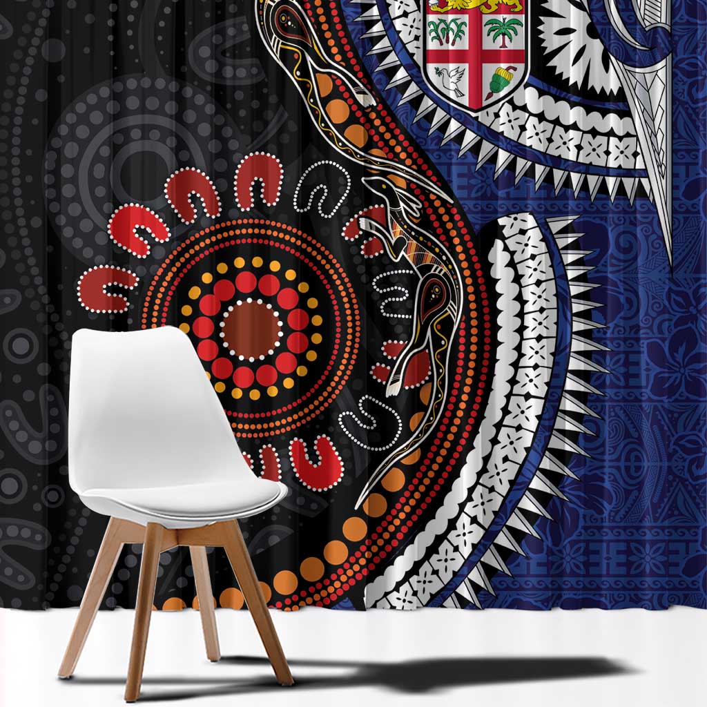 Fiji and Australia Together Window Curtain Kangaroo Aboriginal with Tribal Tapa Hibiscus Half Style LT03 - Polynesian Pride